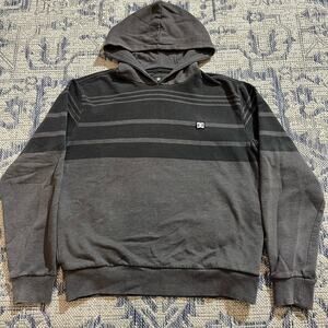 VTG Y2K DC Skateboarding Gray Striped Graphic Hoodie SZ S